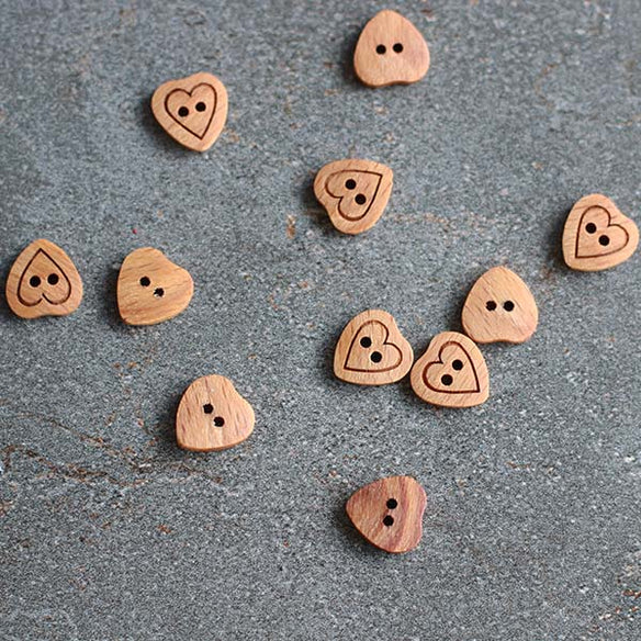 15mm Wooden Heart Button