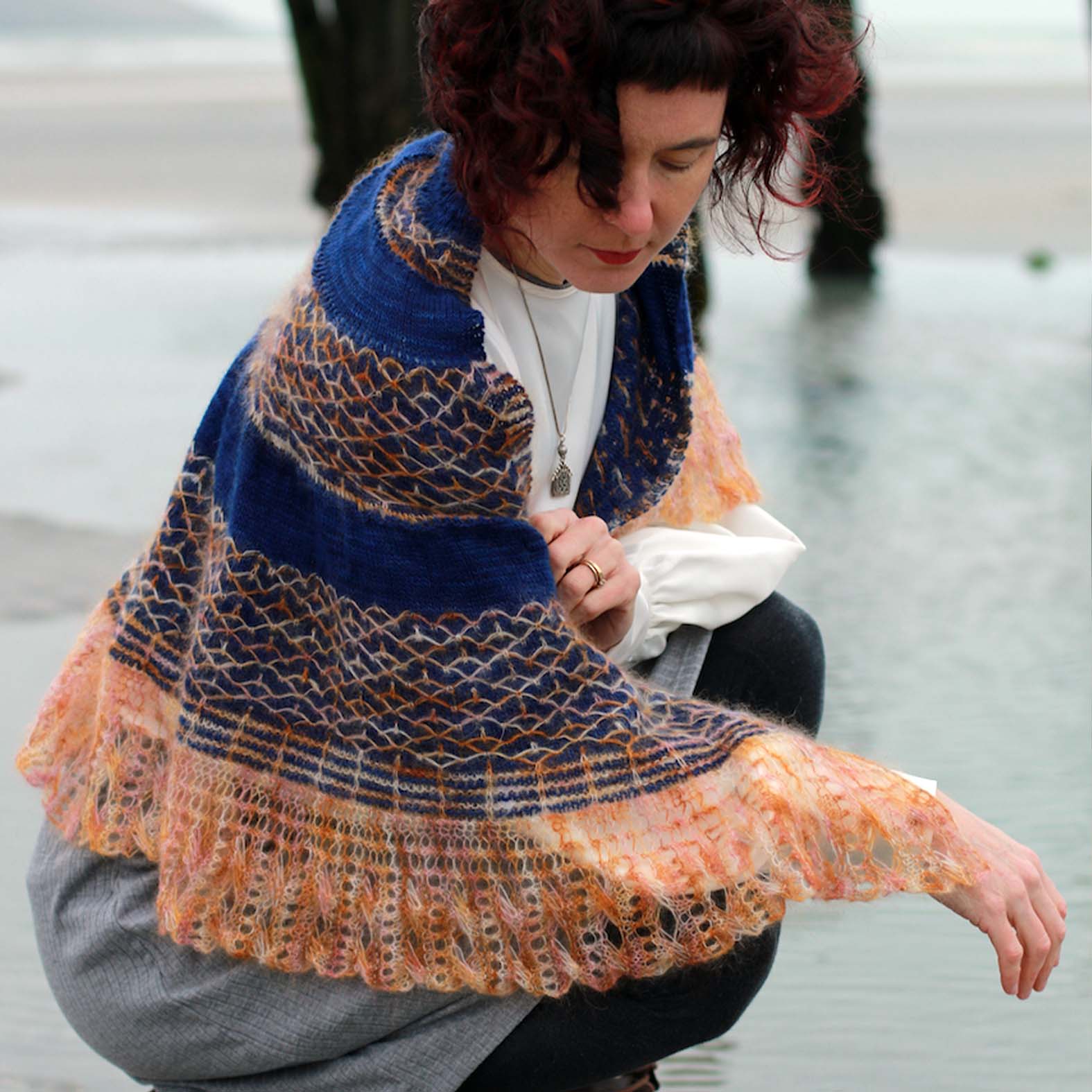 Quilted Feather Shawl, Hand Knit Yarn Kit